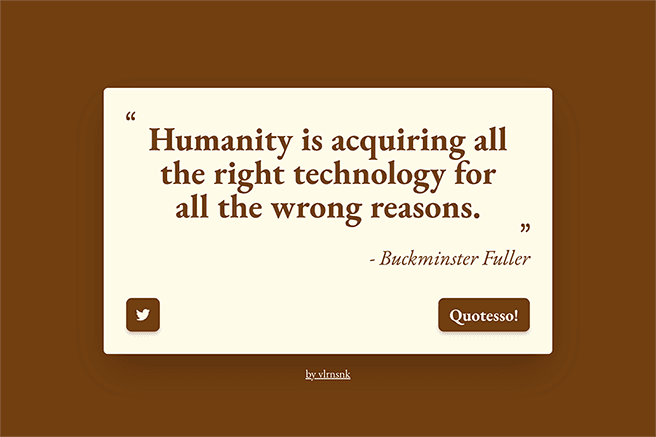 Quotesso, a web app displaying a random quote with a color-changing background and buttons to generate a new quote or tweet the current one