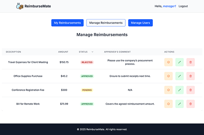 ReimburseMate is built with React, TypeScript, Spring Boot, and Supabase, deployed on Netlify and Render